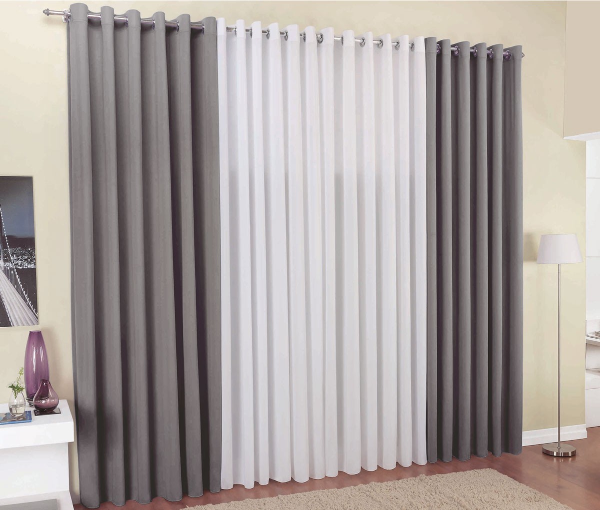 Cortina Veneza 4 00m X 2 80m Para Var O Simples Cinza Branco Cortina Veneza 4 00m X 2 80m Para Var O Simples Cinza Branco